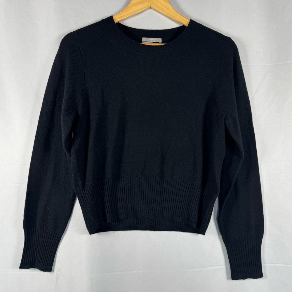 J. Crew Black Cashmere Sweater Cropped Crew Neck Classic Quiet Luxury Soft Med
